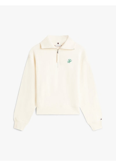 Tommy Hilfiger Th Scrıpt Half Zıp Terry Swtshrt Kadın Bej Sweatshirt - Ww0ww49470 Bej