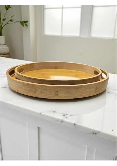 Mybru Oval Bambu Tepsi 2'li Set Ahşap