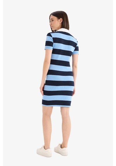 DeFacto Bodycon Vücudu Saran Polo Yaka Çizgili Ribana Kısa Kollu Mini Elbise E5701AX25SPNV251