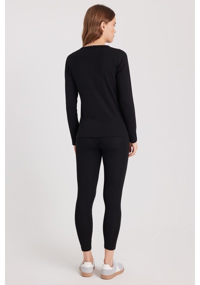 Tudors Kadın Slim Fit Dar Kesim Bisiklet Yaka Siyah Termal Alt Üst Takım-41810 Siyah