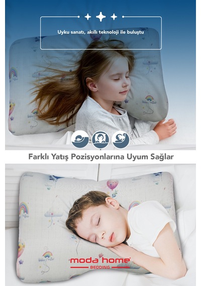 Visco Ortopedik Çocuk Yastığı,boyun Destekli Delikli Hava Kanallı Visco Yastık Balon Kırık Beyaz