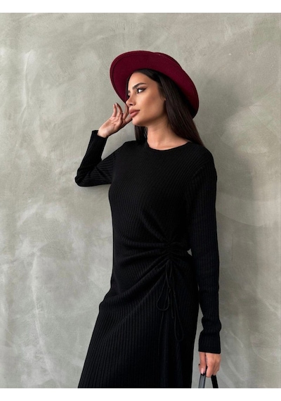 Anbly Collection Bisiklet Yaka Yandan Büzgülü Triko Uzun Elbise Anbly Collection Bisiklet Yaka Yandan Büzgülü Triko Uzun Elbise