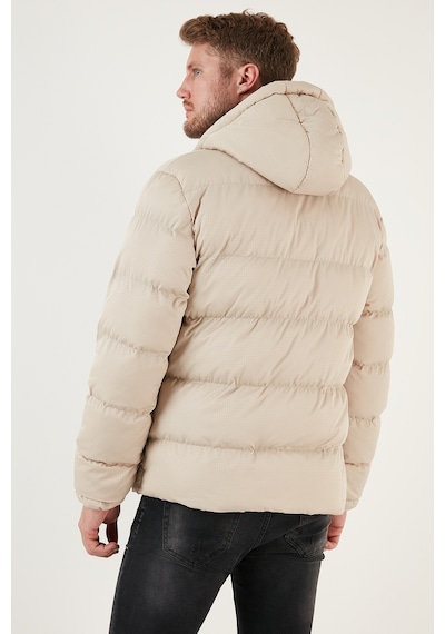Buratti Fermuarlı Cepli Slim Fit Kapüşonlu Şişme Erkek Mont 5711050 Taş