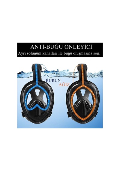 Sm Beden Siyah Tam Yüz Dalış Maskesi Su Altı Keşif Maskesi Slikon Şnorkel Full Face Mask Genel