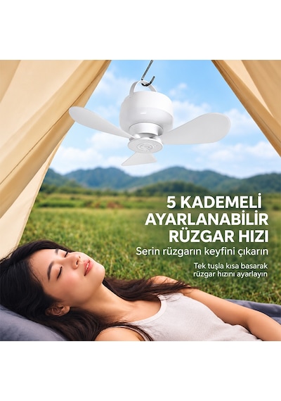 Ezere Aerosnap Led Kamp Tavan Fanı Ve Taşınabilir Şarjlı Tavan Vantilatörü