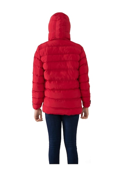 Kadın Kapüşonlu Polarlı Su Geçirmez Rüzgara Dayanıklı Şişme Mont & Kaban & Parka-35 Kırmızı