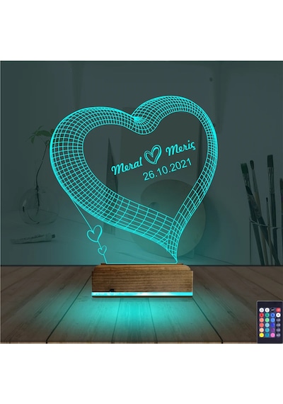 Luvivia Kalp Sevgiliye Hediye Kişiye Özel 3d Lamba - Masa Gece Lambası V9