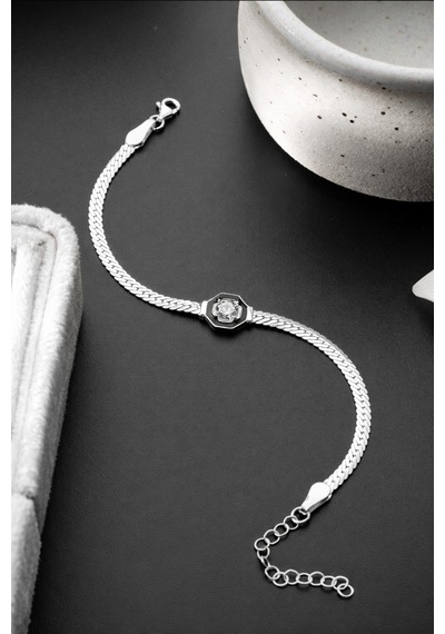 Çekirdekjewelry 925 Ayar Gümüş Rodyum Hasır Serenay Bileklik Gri