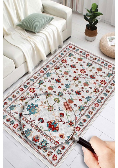 Dijital Baskılı Renkli Kilim Desenli Kaymaz Taban Yıkanabilir Halı Çok Renkli