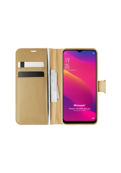 Oppo A5 2020 Kılıf Standlı Kapaklı Korumalı Gold R52498:gold