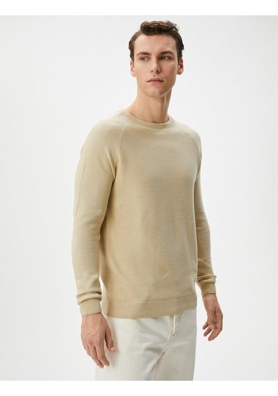 Koton Triko Kazak Basic Bisiklet Yaka Reglan Kol Pamuklu Ekru 4wam70059ht Ekru