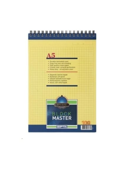 Gıpta Block Master Spiralli Bloknot A5 100Yp Kareli N11.220