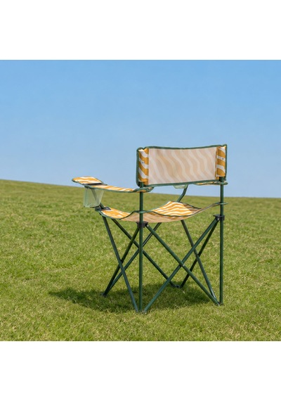 Living Zebra Desen Kamp Sandalyesi - Sarı - 50x50x78 Cm Çok Renkli
