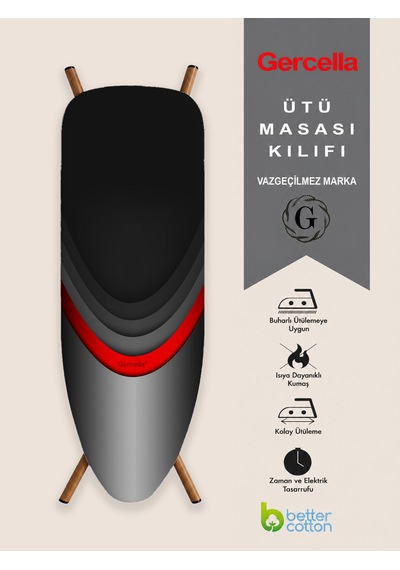 Hediyeli Red Circle Xxl Beden 60x162 Cm Ütü Masası Kılıfı Gri - Siyah