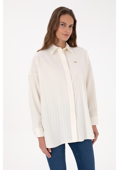 U.S. Polo Assn. Kadın Krem Uzun Kollu Oversize Desenli Gömlek 50316422-VR256
