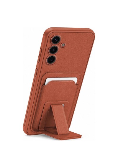 Samsung Galaxy S23 Fe Uyumlu Kılıf Flexstand Kartlıklı Silikon Kılıf Kahverengi