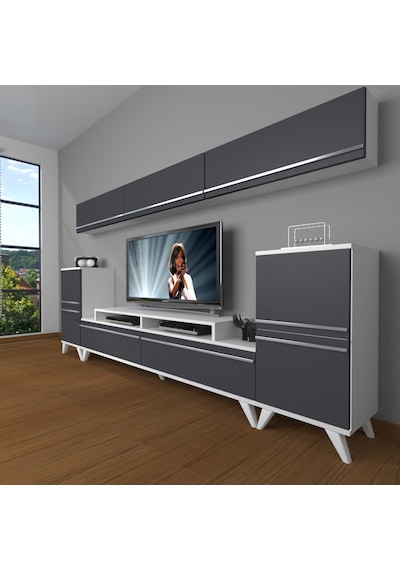 Decoraktiv Ekoflex 9 Mdf Retro Tv Ünitesi Tv Sehpası Beyaz - Antrasit