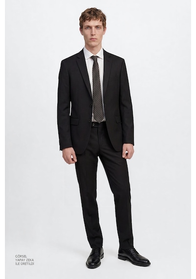 AC&Co / Altınyıldız Classics Erkek Siyah Slim Fit Dar Kesim Mono Yaka Takım Elbise 4A3023100061SYH566N Siyah