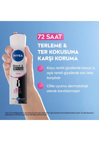Kadın Sprey Deodorant Black&white Invisible Clear 150 Ml, Men Erkek Sprey Deodorant Black&white Fresh150 Ml,2'li Paket