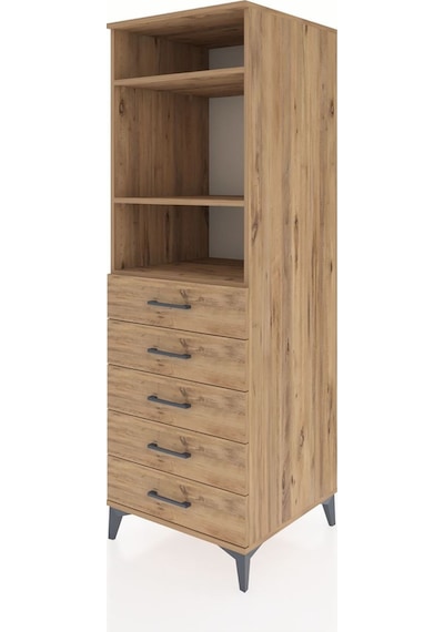 Kronos Dolap 3 Raflı 5 Çekmeceli 60x59x182 Çam-çam Çam