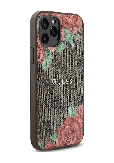 Apple Uyumlu iPhone 12 Pro Kılıf Guess Lisanslı Magsafe Şarj Özellikli Gül Baskılı Yazı Logolu Kapak Kahverengi