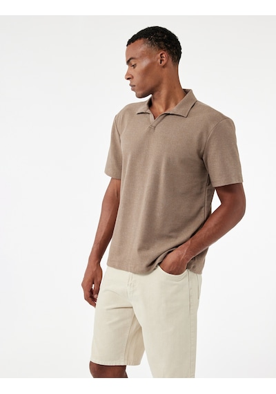Koton Pamuklu Regular Fit V Polo Yaka Kısa Kollu Tişört Kahverengi 5sam10024mk Kahve