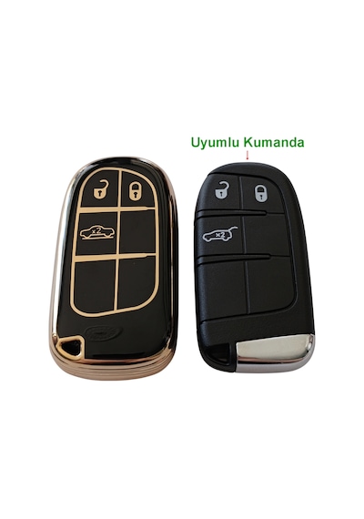 Egea Cross 500 Jeep Dodge Chrysler Uyumlu Smart Kumanda Anahtar Kılıfı Oto Anahtarlık Siyah Gold