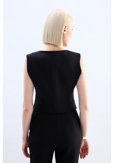 Sateen Klasik Kısa Yelek - Siyah-136835 Siyah