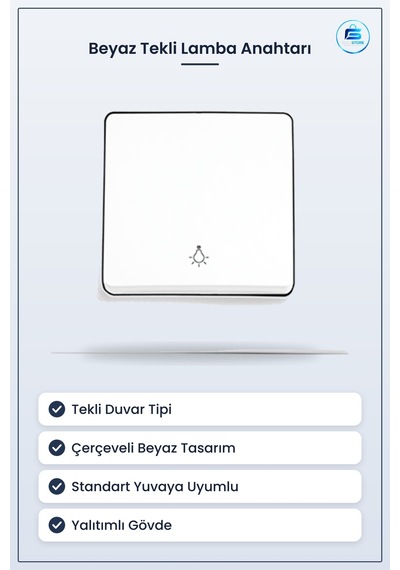 Lamba Anahtarı Çerçeveli Beyaz Tekli Duvar Tipi Ev Ofis Aydınlatm
