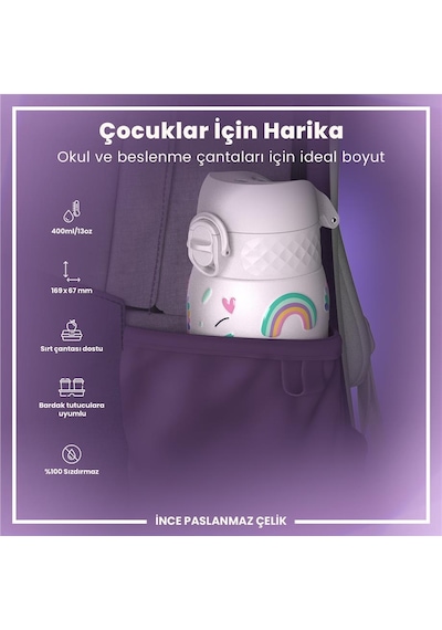 Ion8 - Paslanmaz Çelik Çocuk Suluk - Unicorn - 400 Ml - Sızdırmaz Çok Renkli
