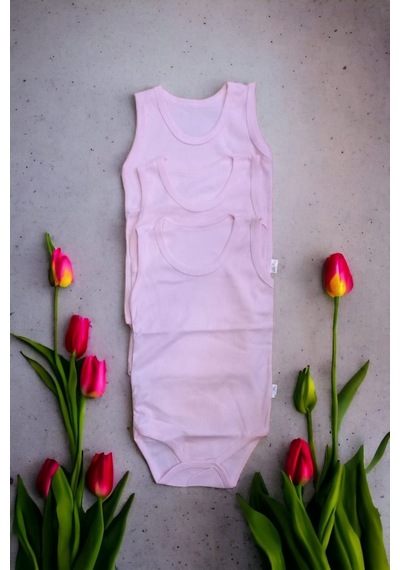 Salar Ticaret Bebek Basic Ribana Bisiklet Yaka Fitilli 3lü Atlet Body -pembe Pembe