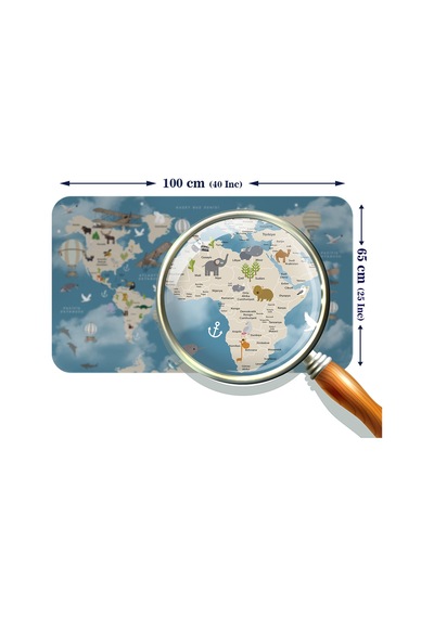 Eğitici Dünya Haritası Dünya Atlası Çocuk Ve Bebek Odası Duvar Sticker -60x105-3827 Çok Renkli