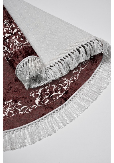 Alanur Trend Kaymaz Taban Oval Saçaklı Dijital Banyo Takımı Bordo
