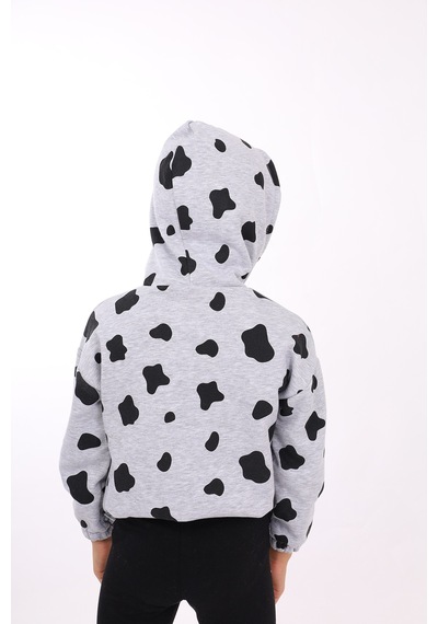 Toontoy Kız Çocuk Komple İnek Baskılı Sweatshirt Gri Melanj