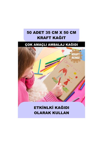 50 Adet 35cm X 50cm 100 Gr. Baskısız Kraft Kağıt, Hediye Ürün Paketleme, Oto Paspası, Çocuk Etkinlikleri