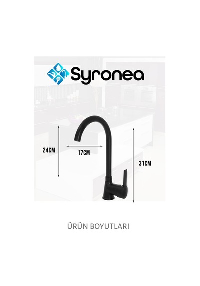 Pasific Siyah Mutfak Evye Bataryası Aç Kapa Musluk Sıcak Ve Soğuk Su Girişli Siyah