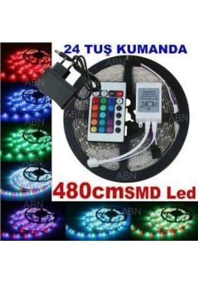480cm Uzaktan Kumandalı Renkli Şerit Led 15 Renk,dayanıklı Silikon Yüzeyli İç-dış Mekan Aydınlatması