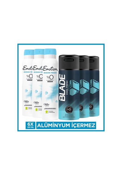 Blade Cool Fresh Erkek Deodorant 3x150 Ml,emotion Ocean Fresh Kadın Deodorant 3x150 Ml