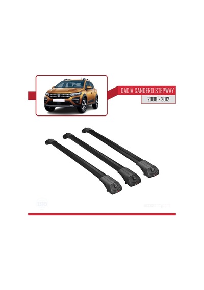 Dacia Sandero Stepway 2008-2012 Arası İle Uyumlu Ace-1 Ara Atkı Tavan Barı Siyah 3 Adet Bar