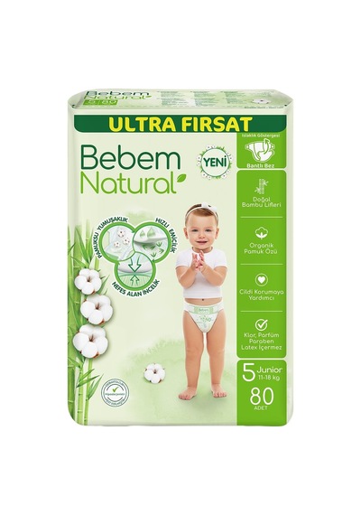 Bebem Natural Ultra Fırsat Bebek Bezi Junior 80li - 3 Adet Tarı