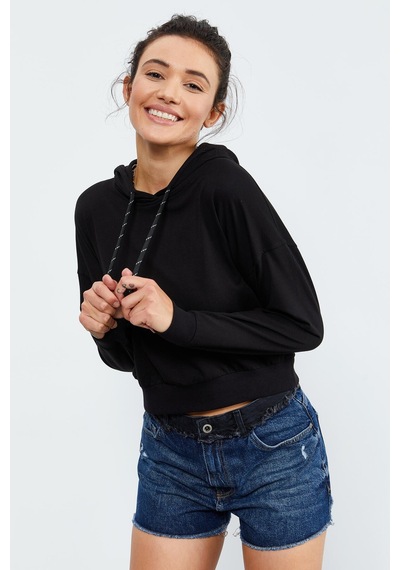 Tommy Life Siyah Uzun Kol Rahat Form Kapüşonlu Kadın Sweatshirt - 97115 Siyah