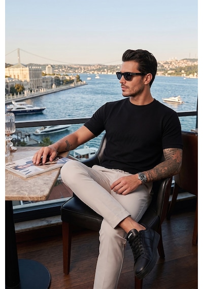 Buratti Streç Pamuklu Slim Fit Sıfır Yaka Erkek T Shirt 5902639 Siyah