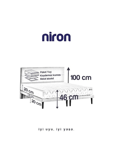 Niron Slim Pocket Yatak Seti - 180x200 Çift Kişilik Paket Yaylı Yatak, Metal Baza Ve Başlık Takımı