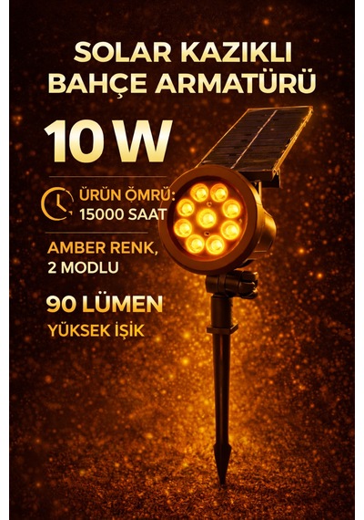 Güneş-solar Enerjili 10 W Yüksek Işık Çim Armetür Amber Renk