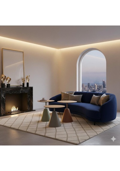 Üçlü Mantar Zigon Sehpa Seti No:553 Rehome Renkli Yuvarlak Mdf Modern Sehpa Takımı Çok Renkli