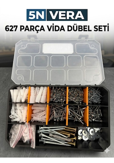 627 Parça Vida Dübel Seti Organizer Kutu Montaj Ve Tamir Seti Çivi Pul Kanca 11 İnc