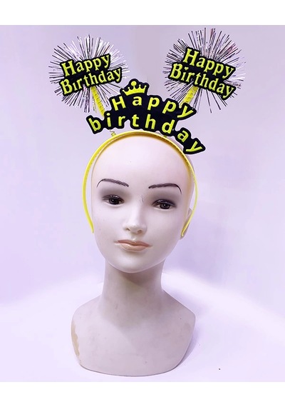 Mey İthalat Happy Birthday Püsküllü Neon Sarı Renk Doğum Günü Tacı 22x19 Cm
