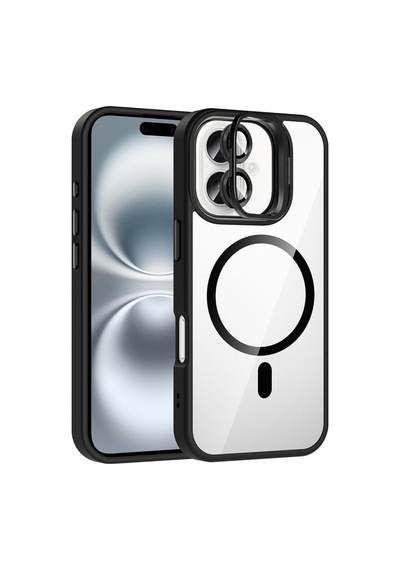Apple Uyumlu iPhone 16 Plus Kılıf Standlı Ve Kamera Lens li M-safe Şarj Özellikli Etro Kapak - Siyah