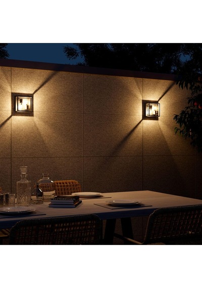Bologna Led Duvar Lambası, 2x E27, Siyah, Ip44 Sıçrama Geçirmez, Endüstriyel Modern Tasarım
