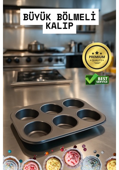 Cupcake Fırın Kalıbı 6 Büyük Bölmeli 6 Bölmeli Muffin Kek Kalıbı Diğer